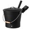 Black Iron Ash Bucket with Lid and Wood Handle Brush Use for Fire Pit, Wood Burning Stove and Grill